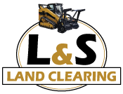 Logo mark for L&S Land Clearing featuring a compact track loader with brush clearing attachment